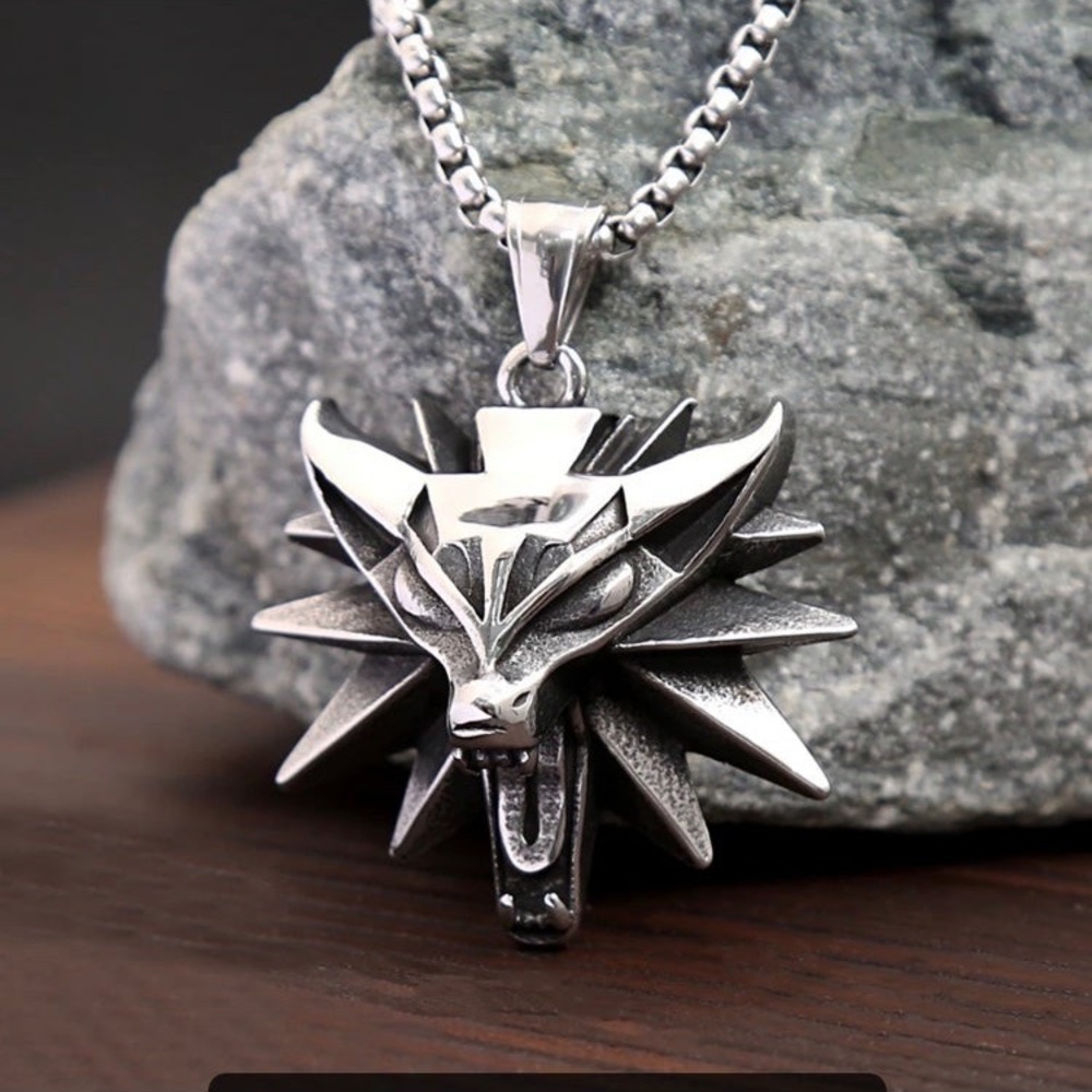 The Witcher Wolf head pendant necklace gunmetal finish